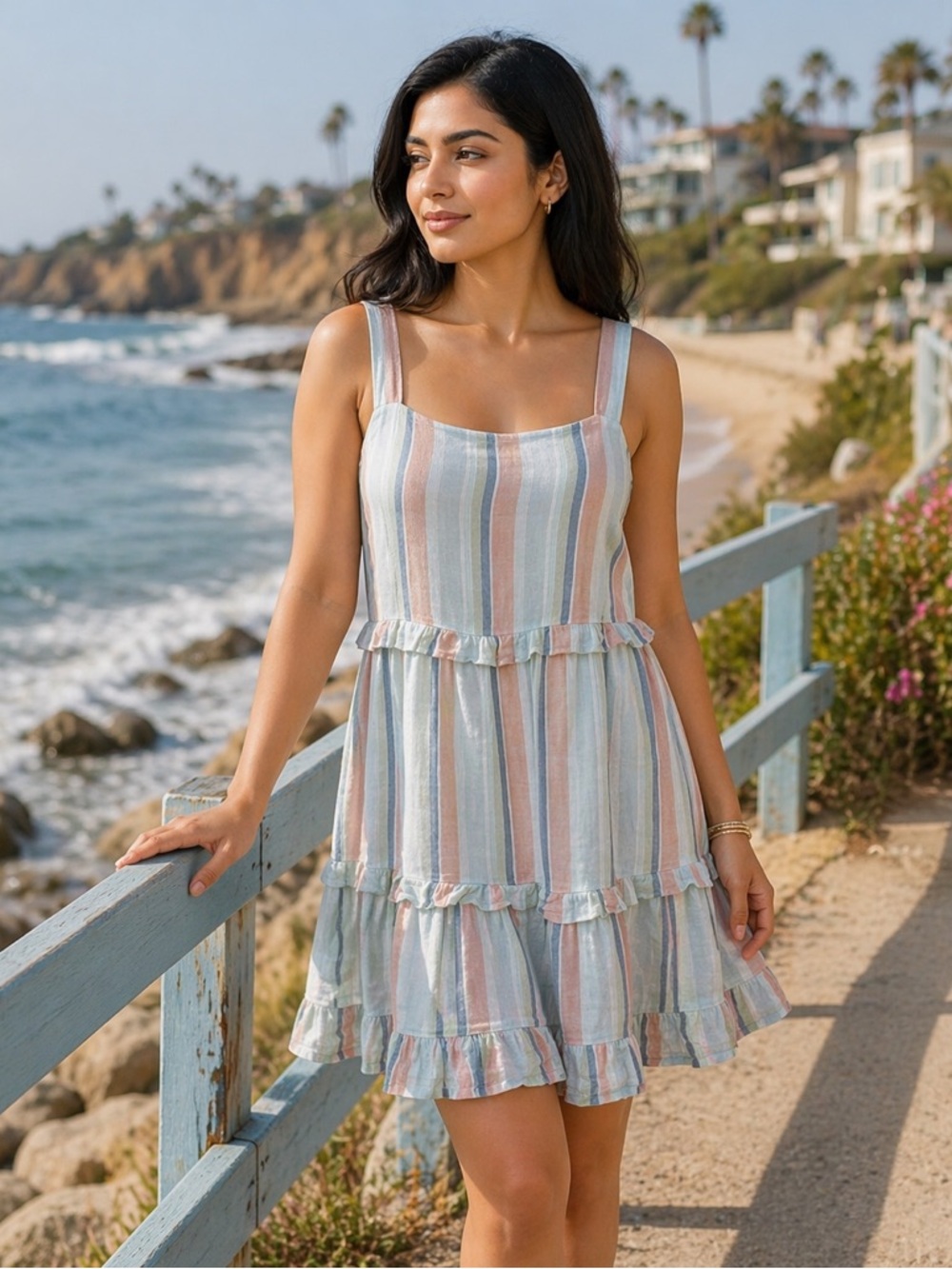 Rails Sandy Dress Biarritz Pastel Multi Stripe Sleeveless Sundress Size Small